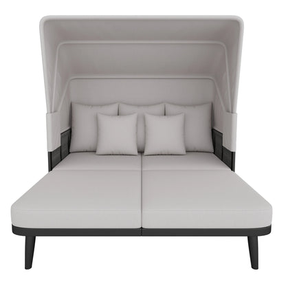 2-Persoons Lounge Chair – Tweezits Loungestoel – Buitenstoel – Tuinstoel – Verstelbaar Zonnescherm – Weerbestendig Handgeweven Materiaal – Dikke Zachte Kussens