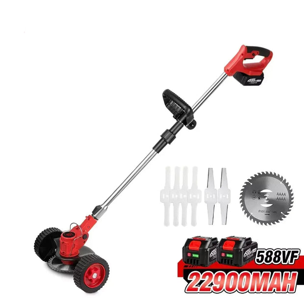 Elektrische Grasmaaier - Grastrimmer - Accu Grasmaaier - Grastrimmer met Accu - Elektrische Grasmaaier - Snoerloze Grastrimmer - Opvouwbaar - Verstelbaar - 2-batterij EU-stekker