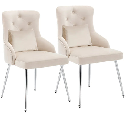 Eetkamerstoel – Set van 2 - Fluwelen Eetkamerstoel – Comfortabele Stoel – Moderne Zitstoel – Luxe Eettafelstoel – Hoogwaardig Schuim – Ergonomische Lendensteun - 54.5 x 58.5 x 87.5 cm - Wit