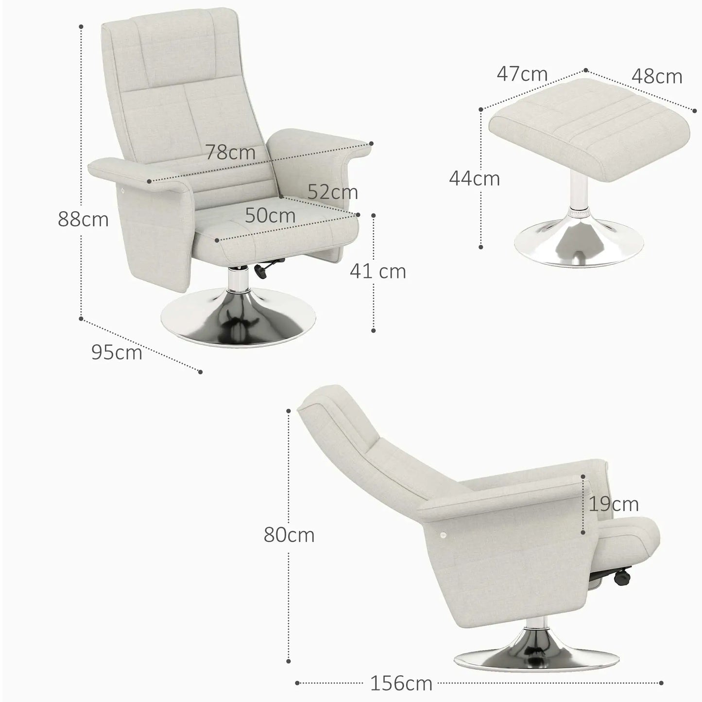 Massagestoel – Relaxfauteuil – Wellnessstoel – Massagefauteuil – Ottoman – 8-Punts Vibrerende Massage – Ademend Linnenstof - Wit