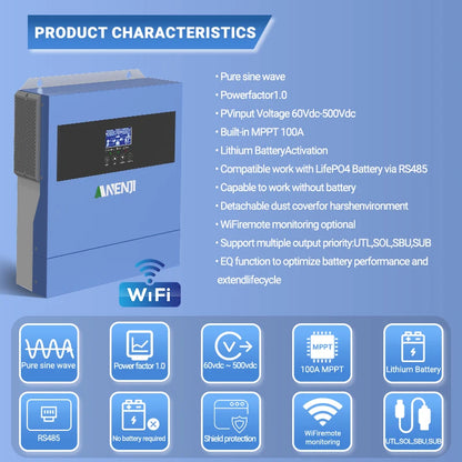 Hybride Zonnestroom Omvormer – Solar Omvormer – Energieomvormer – Accu Omvormer – Zonne-energie Inverter – 4 kW-6,2 kW Vermogen – Wifi & MPPT Technologie