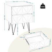 Nachtkastje – 3D-Effect Laden – Opbergkast met 2 Lades – Modern & Stijlvol – Metalen Poten – 40x53x40 cm – Wit