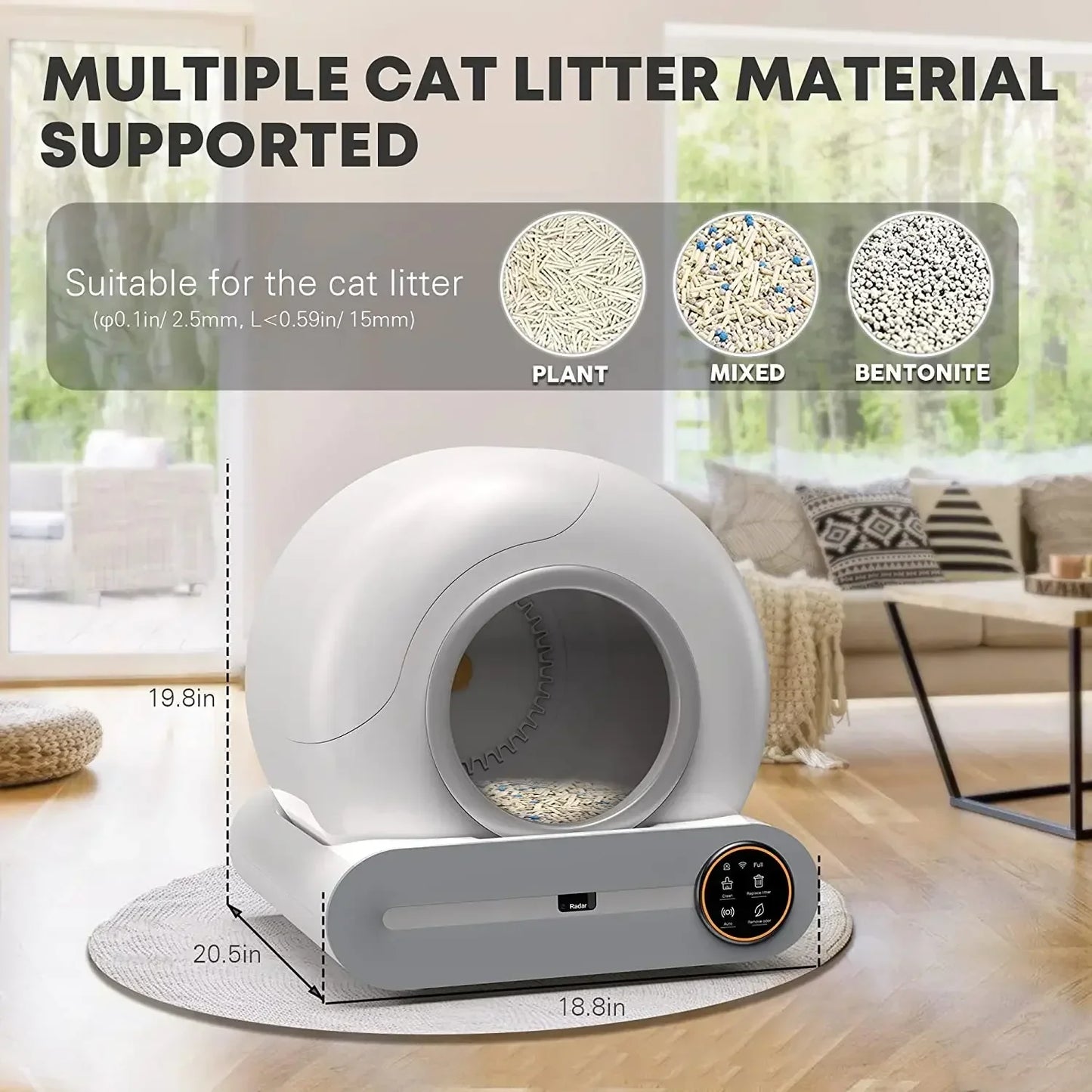 Zelfreinigende Kattenbak - Kattenbak - Automatische Kattenbak - 65L - Automatische Reiniging - en Luchtverfrisser - Geen APP-bediening