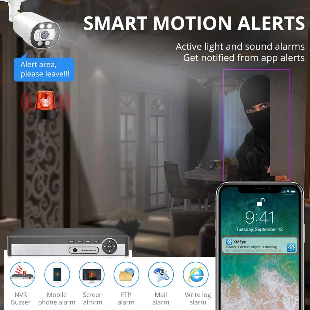 Techage 8CH 5MP POE CCTV IP Camera System Security Smart AI Face Detect 2-Way Audio Video Protection Surveillance Camera Outdoor