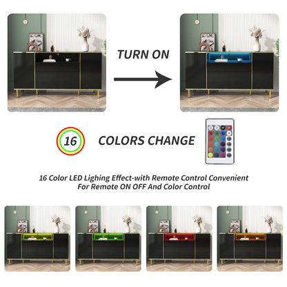 Dressoir – Kast – Buffetkast – Opbergkast – Ladekast – Hoogglans Zwart Met LED-Verlichting – Groot Formaat 150x40x80 cm