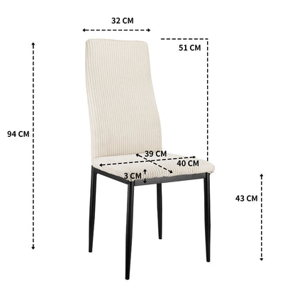 Eetkamerstoel – Stoel – Kuipstoel – Dining Chair – Zithoekstoel – Set Van 4 – Beige Cordstof Bekleding – Hoogte 108×43×23 cm