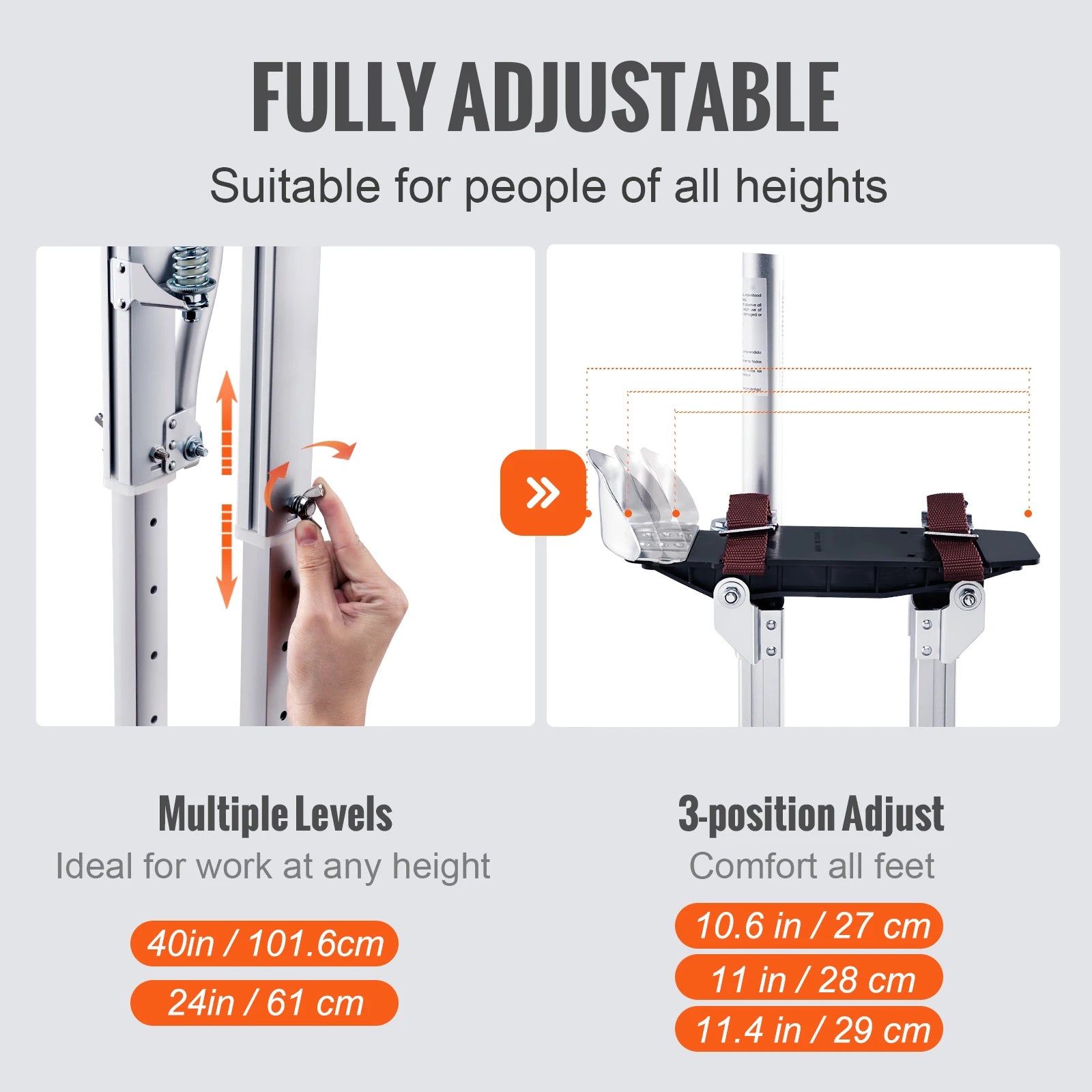 Droogbouw Stelten – Verstelbare Werkstelten – Bouwstelten – Werkhoogte Verhoger – Aluminium Constructie – Anti-Slip Voeten - Zilver - QUORE