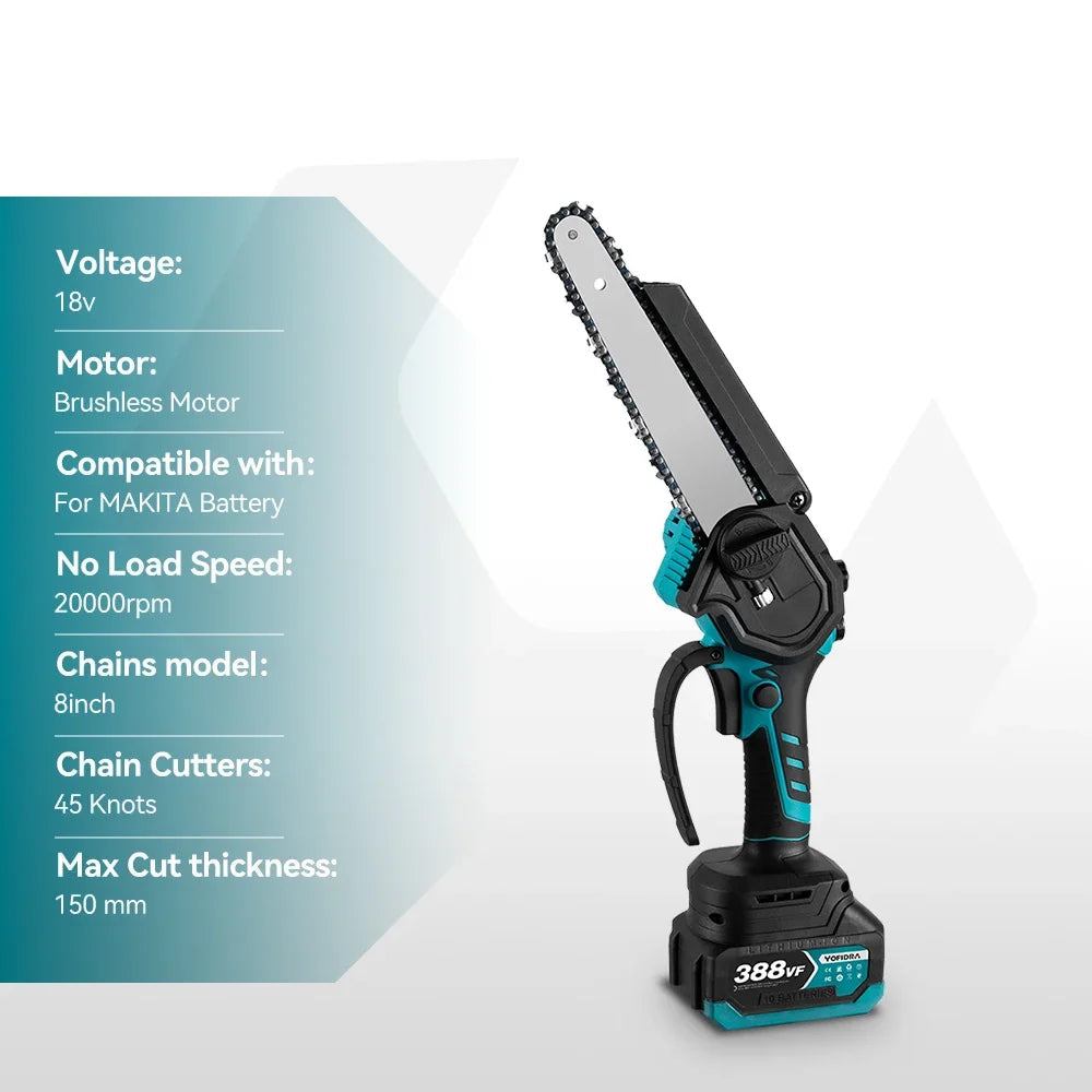 Kettingzaag - Snoeizaag - Takkenzaag - Handzaag - Mini - Draadloze - Elektrische - 8 Inch Zaagblad - Brushless Motor - Handzaam Snoeigereedschap – Inclusief 2x 18V Accu's en Oplader