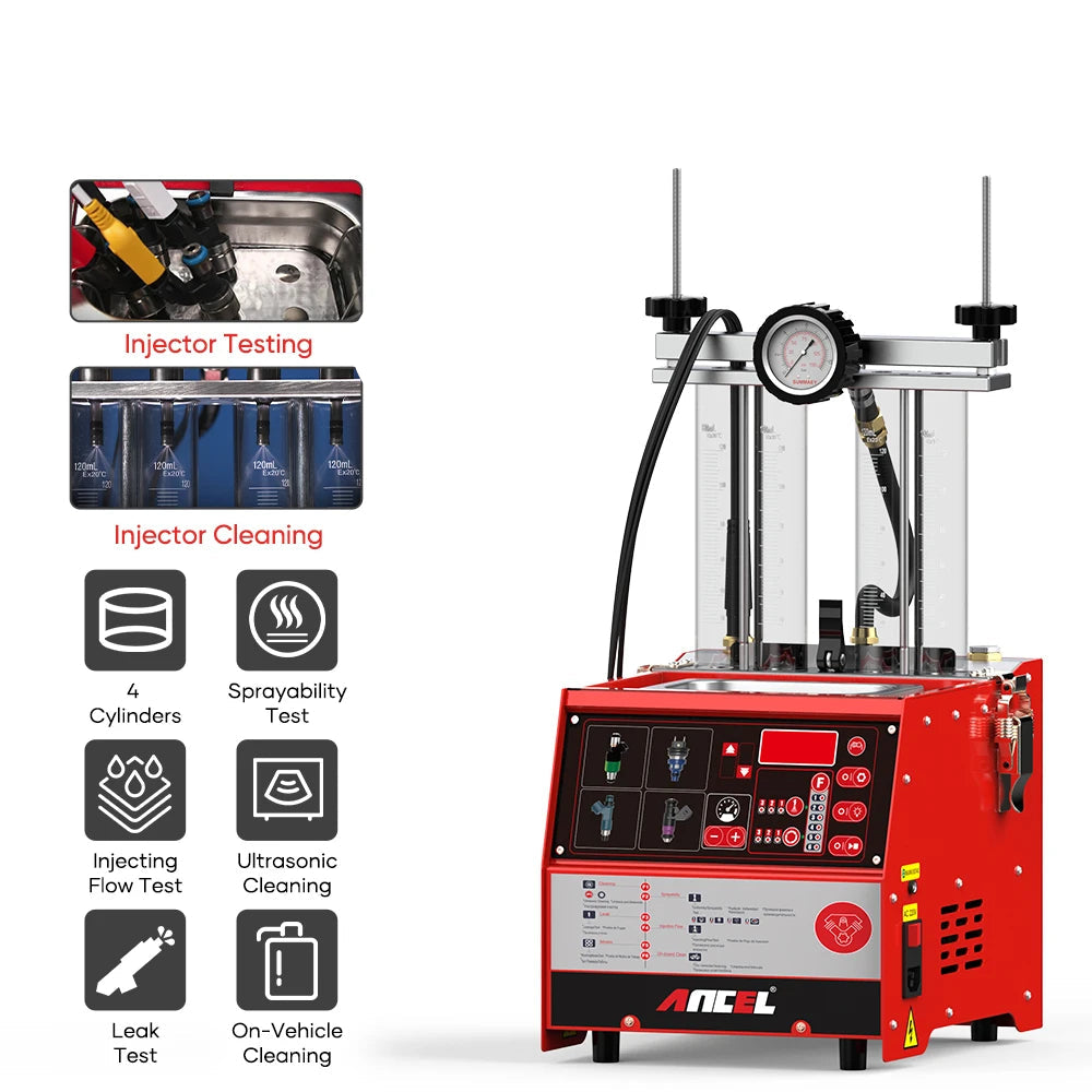 Brandstofinjector Reiniger – Injector Tester – Ultrasoon Reiniger – Injector Testapparaat – 4 Cilinders – 100W Ultrasonic – 2000 Ml Brandstoftank - QUORE