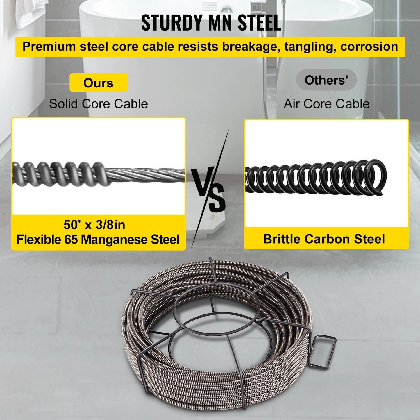 Afvoer Reinigingsmachine - Professionele Afvoerkabel - Deaal Voor 2 - 4 Inch - Buizen - Premium Mangaan - Vier Vormen Van - Messen,Voor Het Reinigen Van - Afvoeren - 50 voet - QUORE