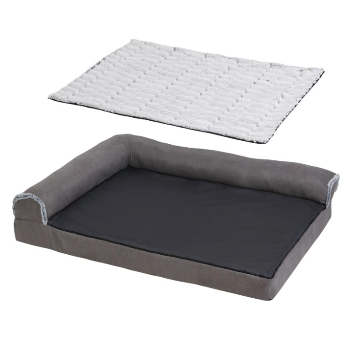 Hondenbed - Hondenbank - Bolster Hondensofa -Slaapbank - Pet Bed - Orthopedische - L-Vorm - Met Afneembare Wasbare Hoes - 100% Katoen - XL - 120 x 90 x 25 cm - Grijs - QUORE
