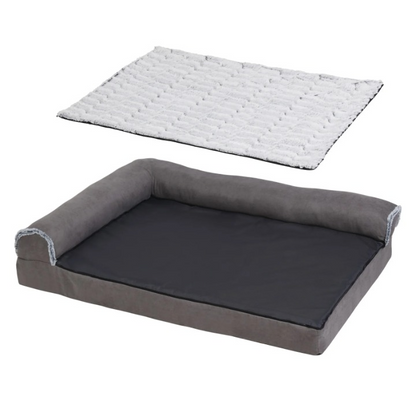 Hondenbed - Hondenbank - Bolster Hondensofa -Slaapbank - Pet Bed - Orthopedische - L-Vorm - Met Afneembare Wasbare Hoes - 100% Katoen - XL - 120 x 90 x 25 cm - Grijs - QUORE