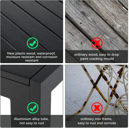 Tuintafel - Klaptafel - Balkontafel - Picknicktafel - 75x75cm - Aluminium + Houtplastic WPC, Eettafel, Bistro Balkon Patio Tafel, Weer- en Hittebestendig - AntiSlip - Campingtafel - Donkergrijs
