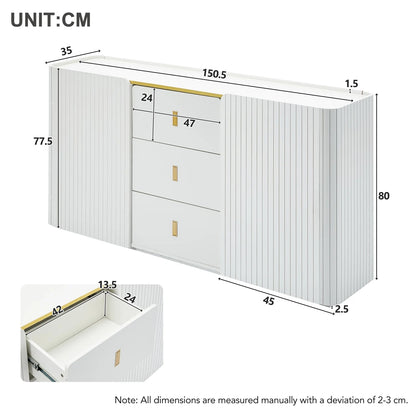 LED dressoir – Buffetkast – Sideboard – Ladekast – Wit – 150 cm breed – Kleurveranderende LED-verlichting – Ruime Opbergladen