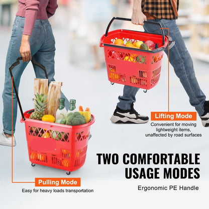 Winkelmandje - Winkelmand - Winkelwagen - Winkelkar - op Wieltjes - 39L Inhoud met Handgreep voor Supermarkten en Winkels - Boodschappentrolley - Boodschappenwagen - Set van 6 - Blauw - QUORE