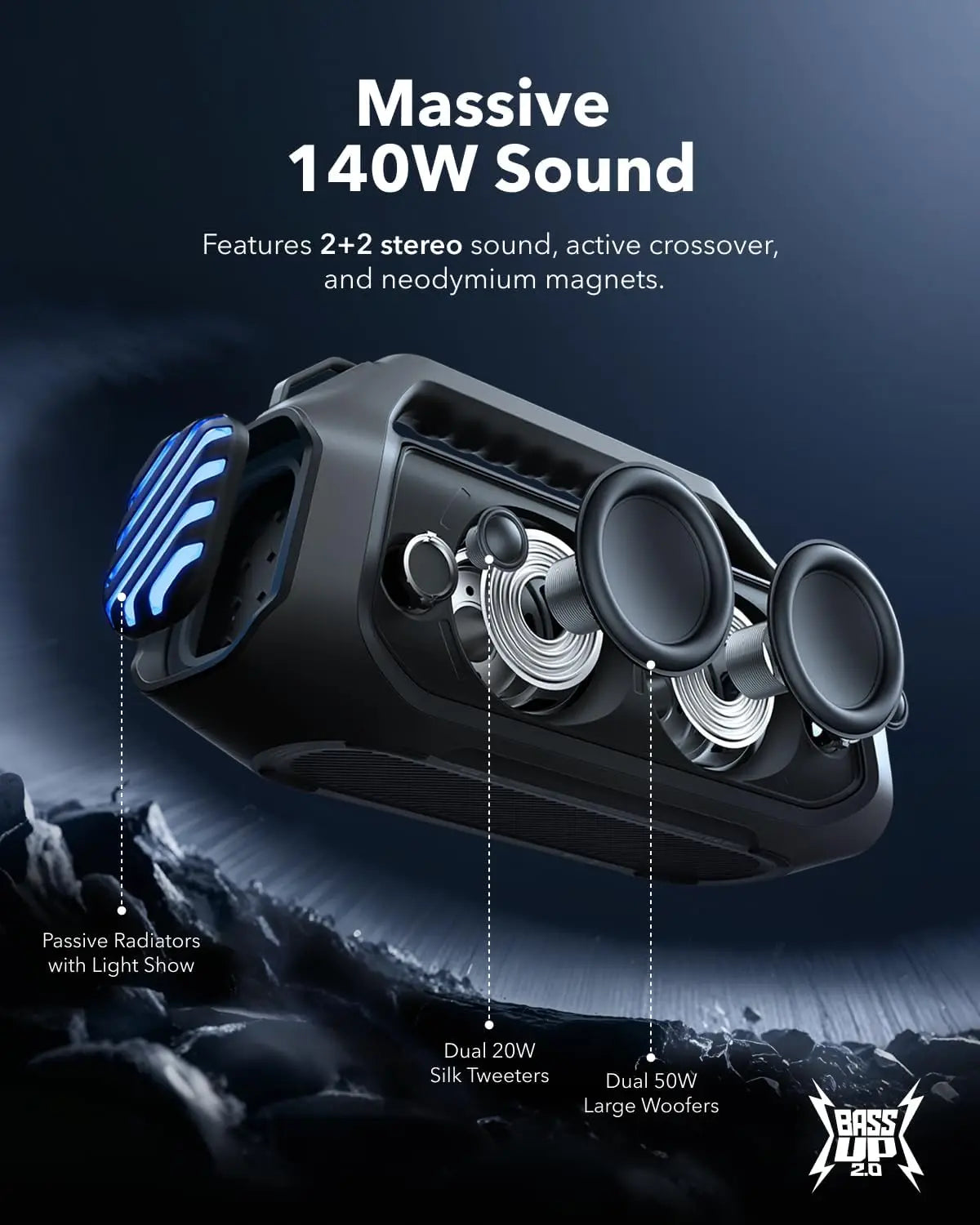 Draadloze Speaker – Outdoor Speaker – Waterdichte Speaker – Bluetooth Speaker – 140 Watt Vermogen – 20 Uur Speeltijd - QUORE