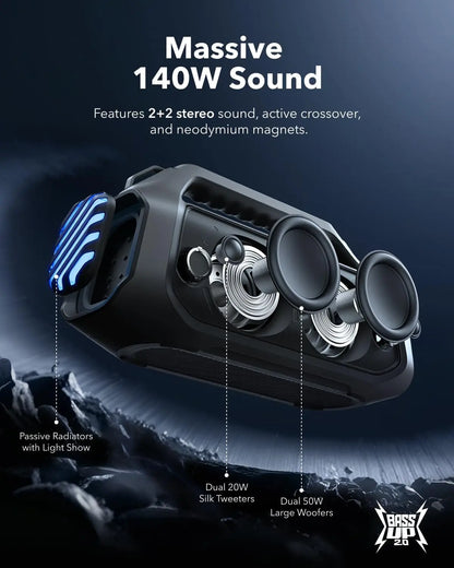 Draagbare Outdoor Speaker – Bluetooth Speaker – Waterdichte Speaker – Mobiele Speaker – RGB Verlichting – 140 Watt – IPX7 Waterdicht - QUORE