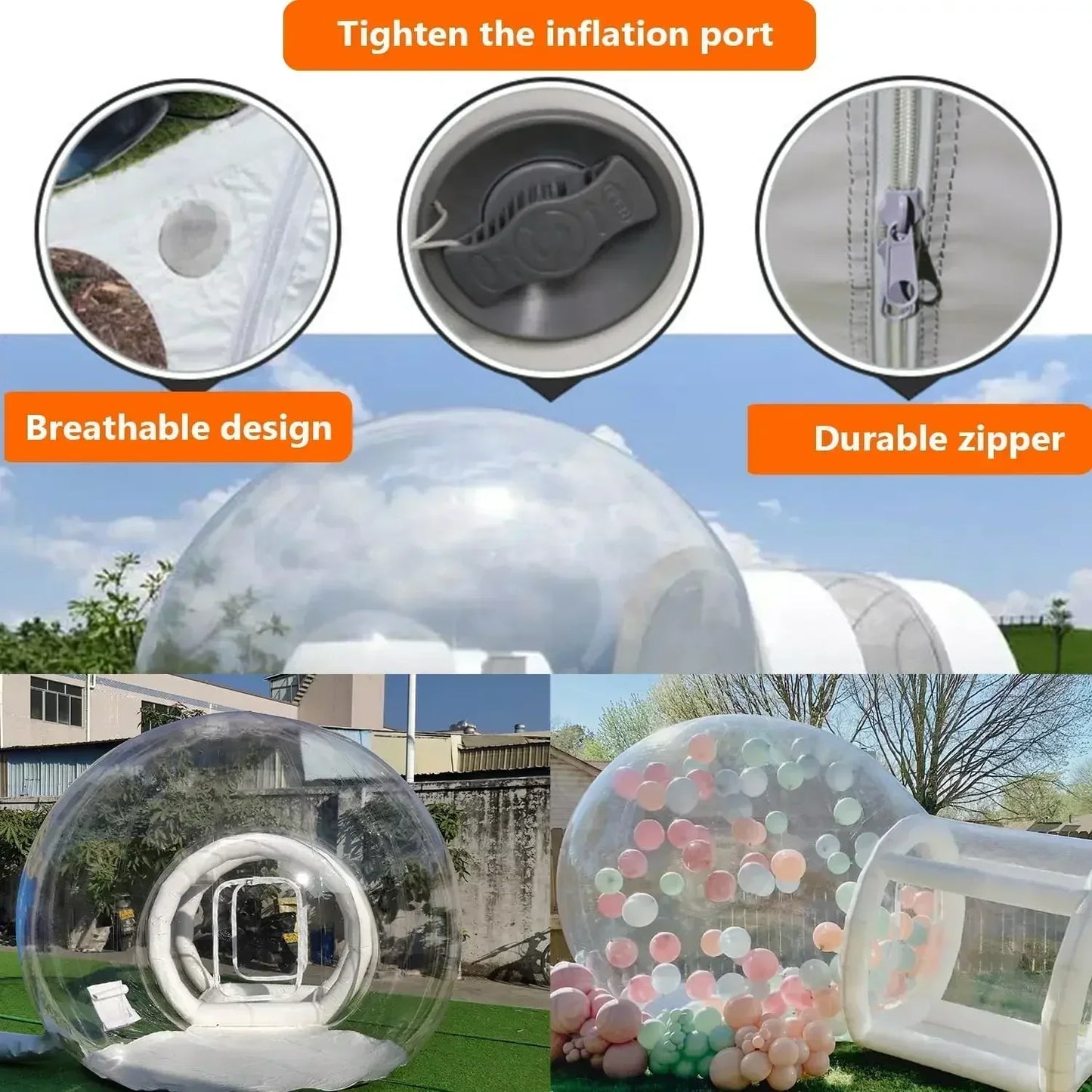 Bubbeltent – Opblaasbare Tent – Doorzichtige Tent – Tuin Tent – Strand Tent – 2,5 Meter Diameter – Duurzaam Nylon Met Aluminium Frame