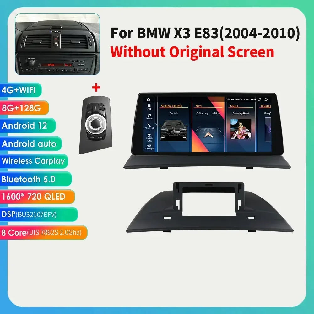 Multimediasysteem BMW X3 E83 – Autoradio – Navigatiesysteem – Inbouwradio – 2-Din Touchscreen – 10.33" QLED – Draadloos CarPlay & Android Auto – 8-Core 8GB RAM 128GB opslag