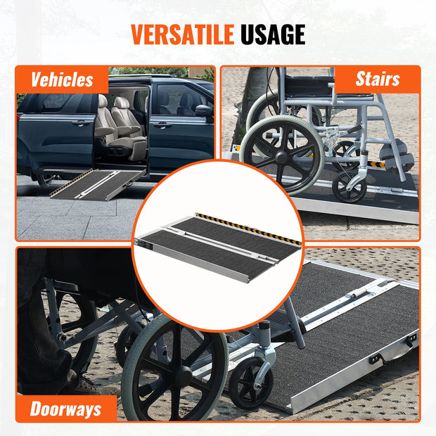 Rolstoelhelling - Drempelhulp - Oprijplaat - Drempelhulp Rubber - Drempelhulpen - 800 lbs draagvermogen - 48in - Draagbaar - Non-Slip Aluminium Opvouwbare Drempel