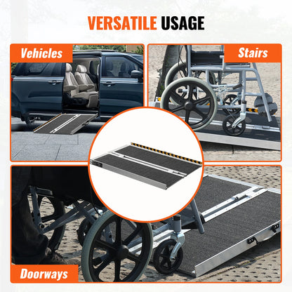 Oprijplaat - Oprijplaten - Oprijblokken - 122 cm - Rolstoeloprit - Opvouwbare - Antislip Drempelhulp – Aluminium Draagbare Oprit voor Rolstoelen & Scootmobielen - QUORE