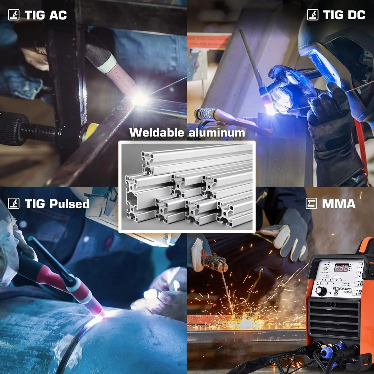 HitBox - HBT250P - Elektrisch lasapparaat - 3 in 1 - Aluminium Tig-lasmachine - ARC-kracht 2T-4T - met voetpedaal - Oranje