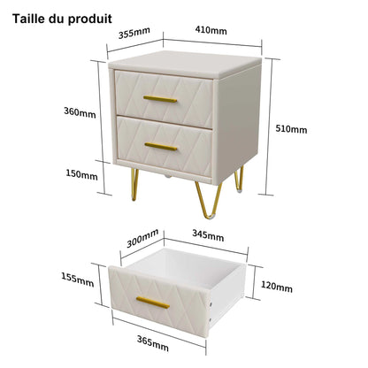 Set of 2 bedside Table, 2 drawer side Table with Storage Couch tip with metal legs for living room bedroom, Desk