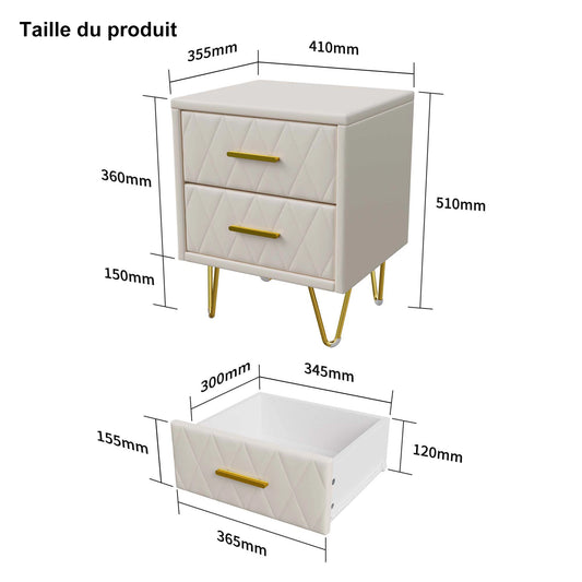 Set of 2 bedside Table, 2 drawer side Table with Storage Couch tip with metal legs for living room bedroom, Desk
