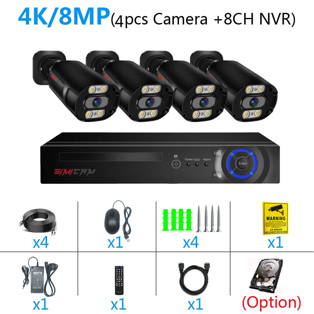 4K Beveiligingssysteem – CCTV Camerasysteem – IP Camera Kit – Bewakingscamera Set – Veiligheidssysteem – 8 Kanaals POE NVR – 4K 8MP Ultra-HD Beeld – Kleur Nachtzicht Met Audio - QUORE
