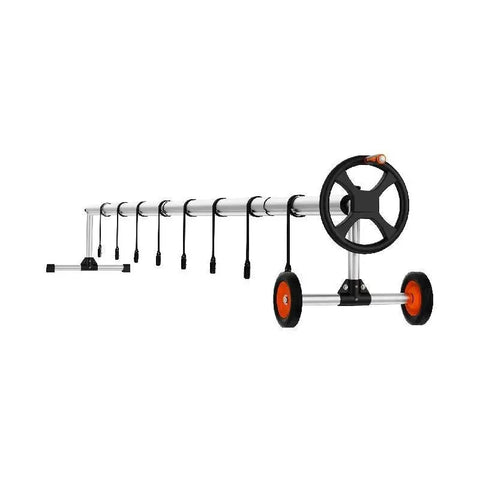 Oprolsysteem - Voor Zwembadafdekking - met zandzakken - 20ft - Met 8 Banden - Zwart en Zilver - QUORE