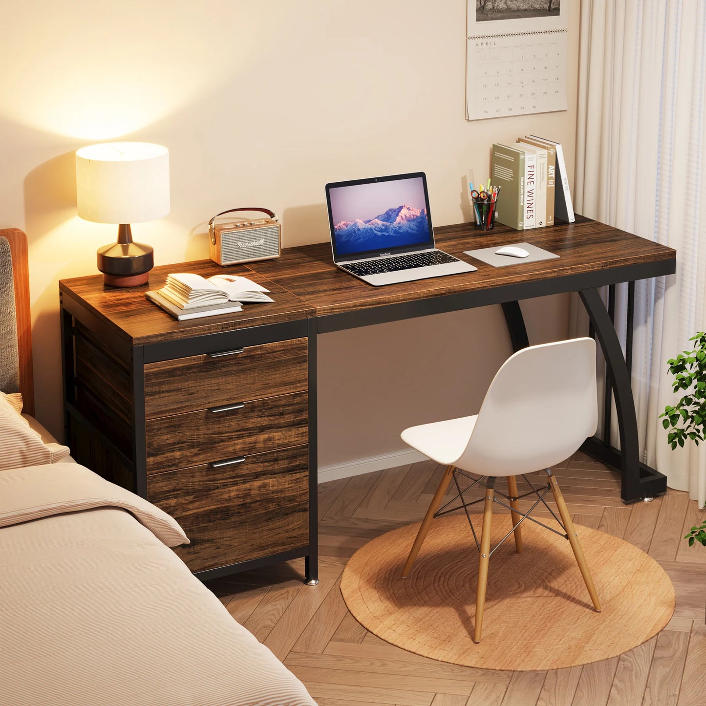 Computerbureau – Bureaumeubel – Werkplek Bureau – Studiebureau – Bureau Met Lades – 150x50 cm – Verstelbare Pootjes - Rustiek Bruin 02