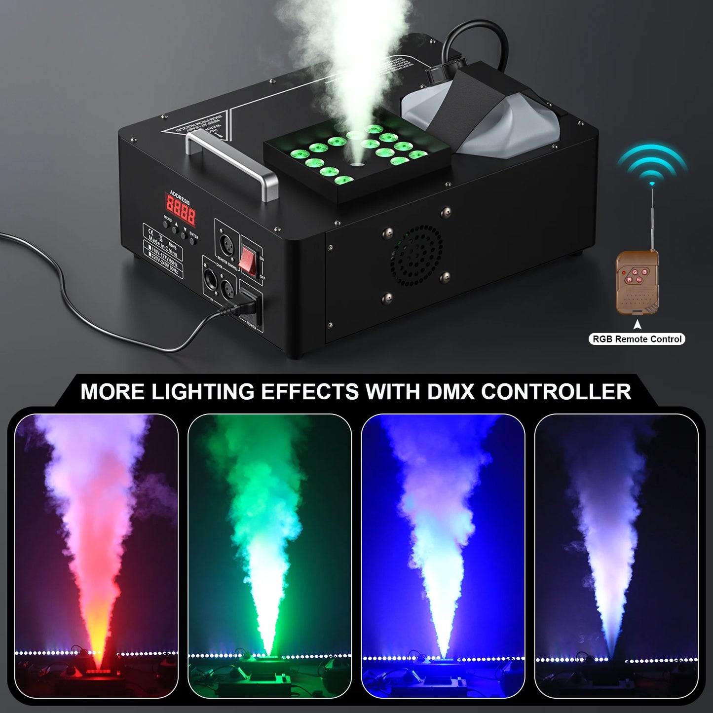 Rookmachine – Mistmachine – Fogmachine – Rookgenerator – Stage Fogger – 1500W Krachtige Output – 24 RGB LED Verlichting - QUORE