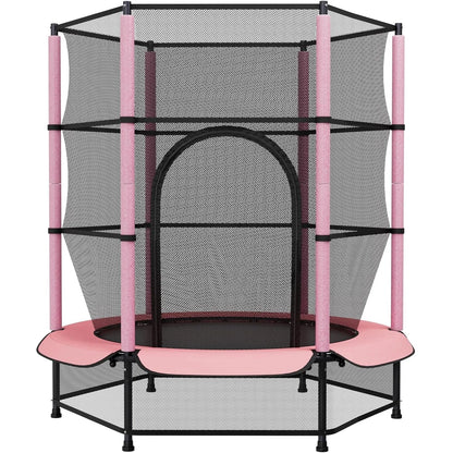 Kindertrampoline – Mini Trampoline – Buitentrampoline – Springmat – Veiligheidsnet – Ø 140 cm – Stevig Metaalframe – Inclusief Veiligheidsnet – Roze