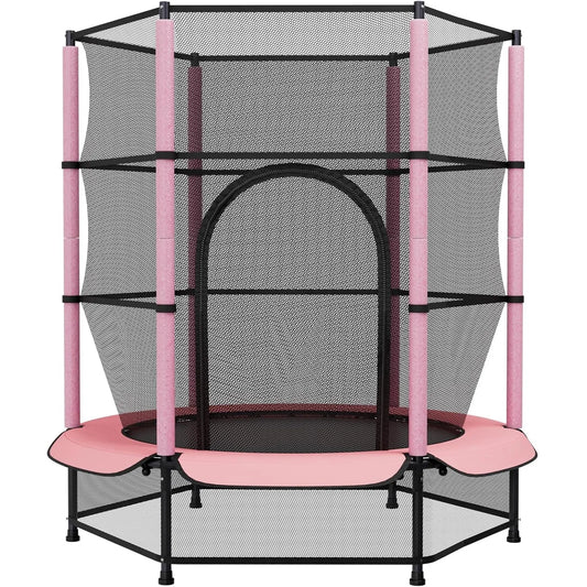 Kindertrampoline – Mini Trampoline – Buitentrampoline – Springmat – Veiligheidsnet – Ø 140 cm – Stevig Metaalframe – Inclusief Veiligheidsnet – Roze