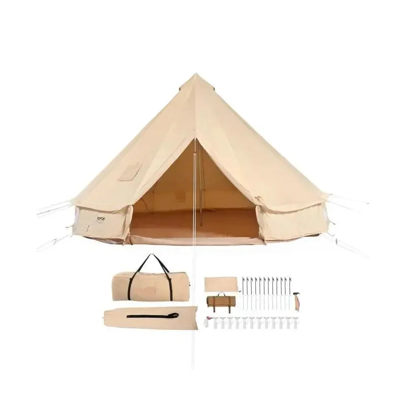 Canvas Bell Tent - Tent - Pop up tent- Kampeertent - 5M Diameter – Tipi tent - 4-Seizoenen Gebruik – Ademend & Waterdicht – Inclusief Kachelopening – Geschikt voor Kamperen & Outdoor