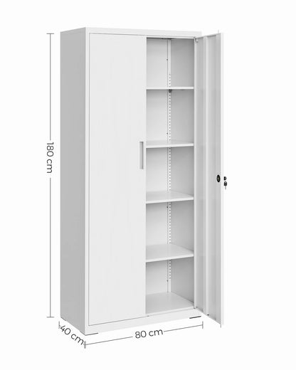 Stalen Archiefkast – Metaal Kast – Documentenkast – Opbergkast – Bureaukast – 5 Verstelbare Planken – Poedergecoat Staal - 40x80x180 cm - Wit - QUORE