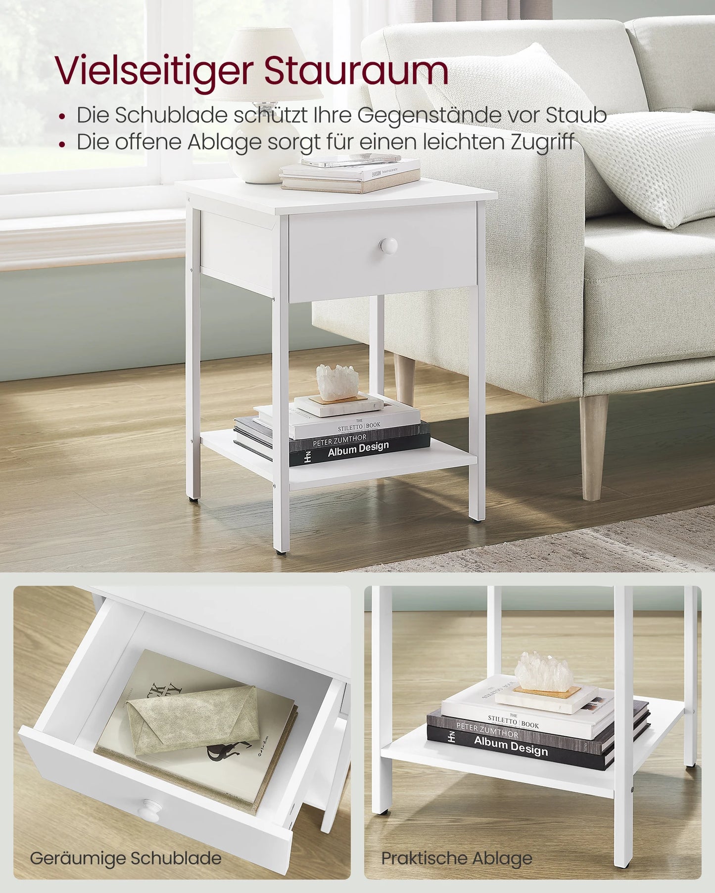 Nachtkommode Nachtkastje - Nachtkastje - Eenvoudige montage - Witte afwerking - 40cm x 40cm x 55cm - Wit
