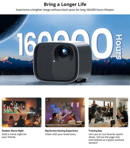 Mini Beamer - Projector - Digitale Beamer - Draagbaar - 1080P - LED - Met Autofocus - 2.4GHz & 5GHz WiFi - 600 ANSI - 4K Decoding - HDMI - AV & Audio Out - 19V DC - USB - 90W - 16.8 x 13.5cm - Zwart