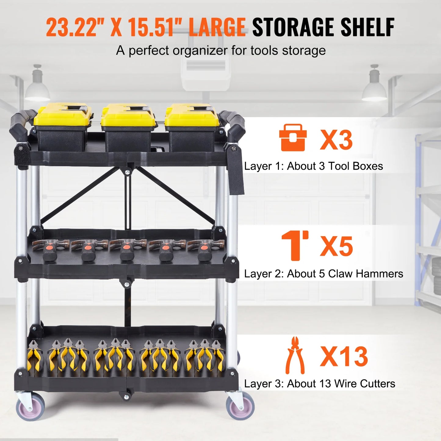 Serveerwagen - Keukentrolley - Utility Cart - Roltafel - Vouwbare - 3-Tier - Slim Slide Organizer - voor Keuken, Badkamer of Opslagruimte - QUORE