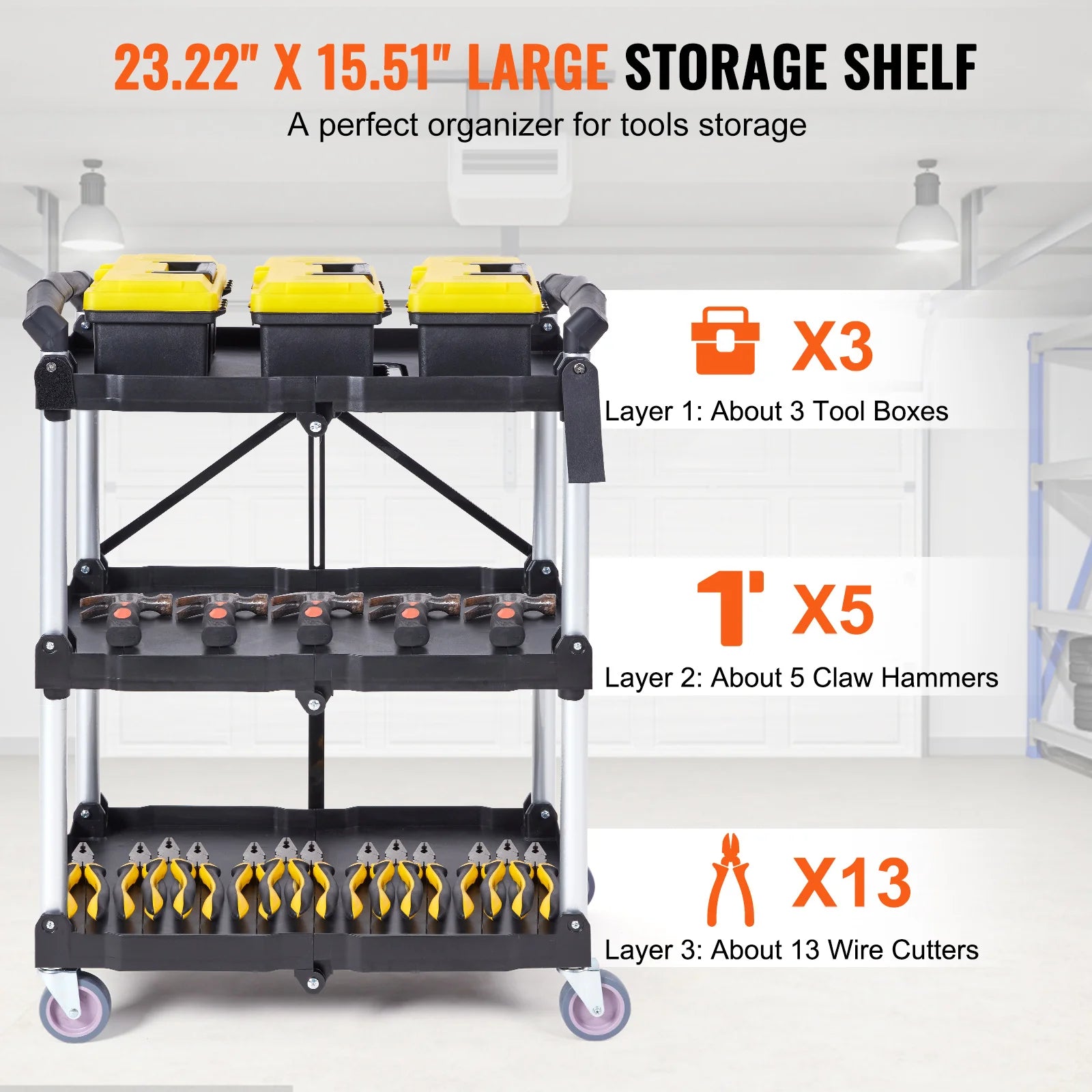 Serveerwagen - Keukentrolley - Utility Cart - Roltafel - Vouwbare - 3-Tier - Slim Slide Organizer - voor Keuken, Badkamer of Opslagruimte - QUORE