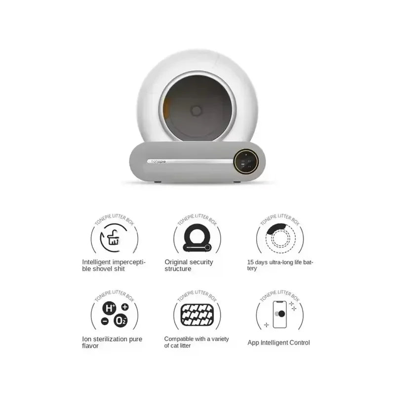 Automatische Kattenbak - Slimme Kattenbak - Zelfreinigende Kattenbak - App-gestuurd - 65L - Katten Toilet Systeem - Extra Grote - voor Katten