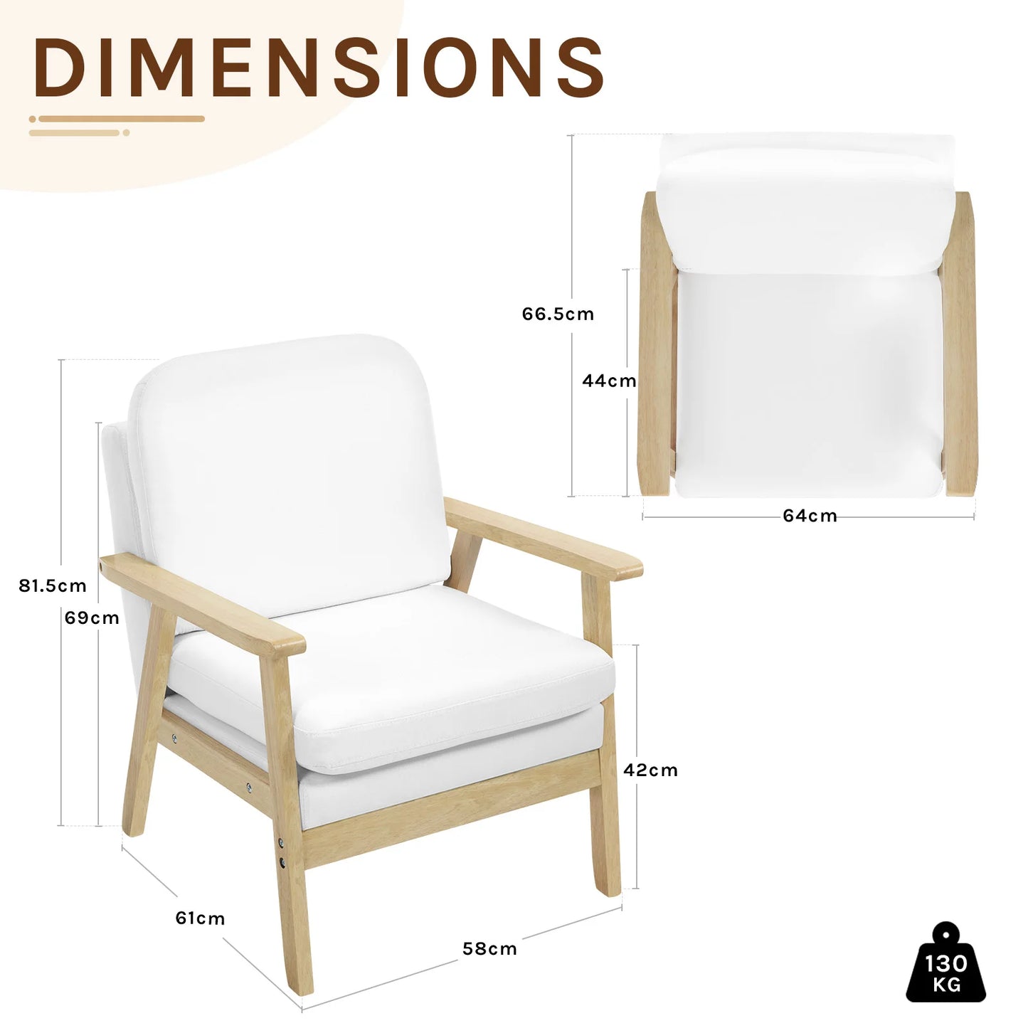 Ligstoel - Tuinstoel - Lounge Fauteuil - Tuinmeubel - Ligstoelen Buiten - Binnen - met Kussen - voor Woonkamer - Slaapkamer - Thuis - Scandinavische Stijl - Sterk - Duurzam - Linnen & Massief Hout - 66.5 x 64 x 81.5 cm - Wit