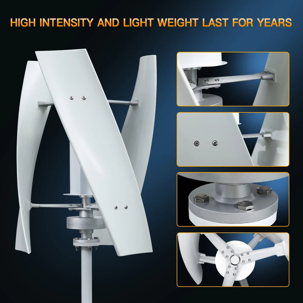 Windturbine - Windmolen - Windturbine Generator - Windenergie - Verticaal As - 5000W - 24V - Met Omvormersysteem - 3 Messen - Stille en Efficiënte Energieoplossing - voor Thuisgebruik - QUORE