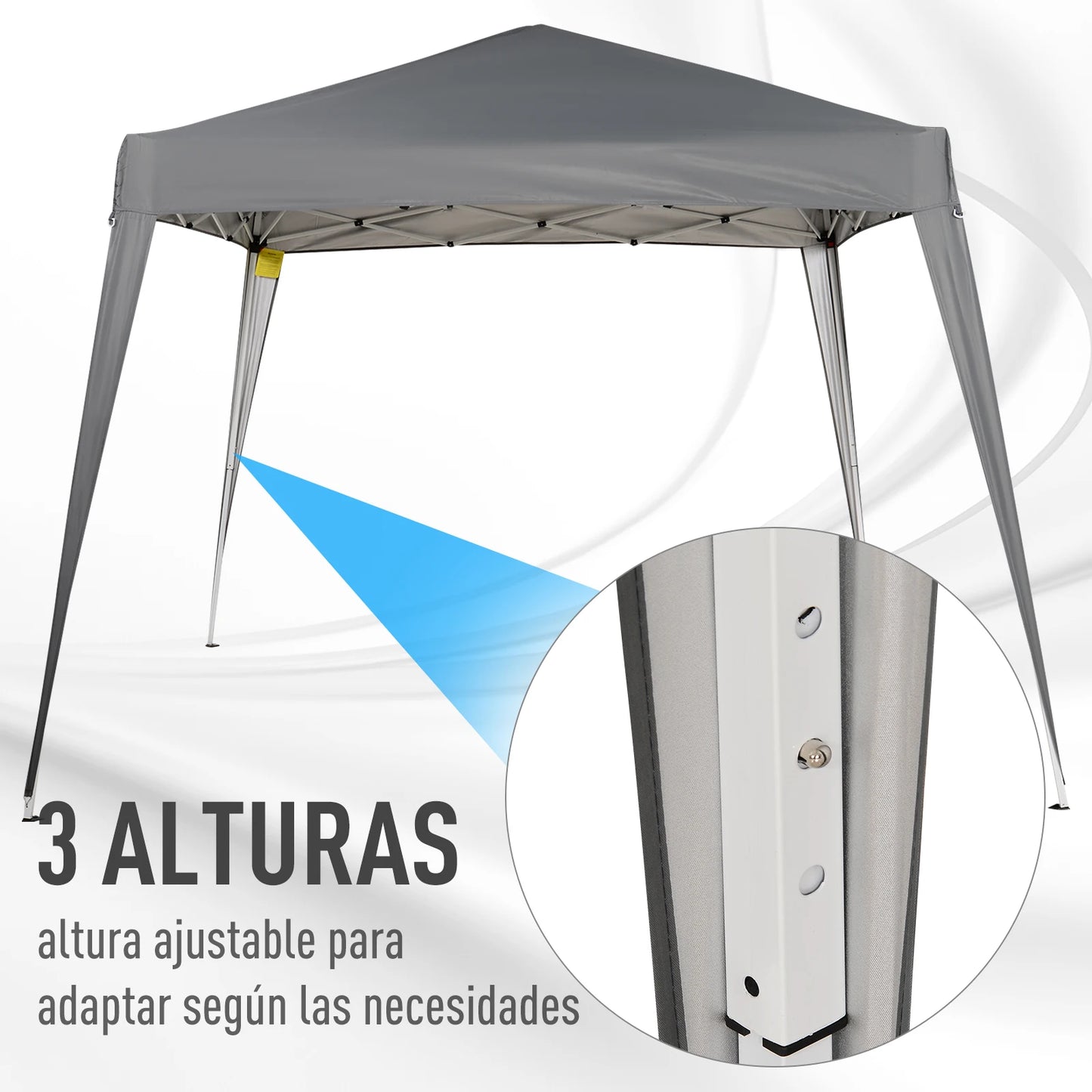 Opvouwbare Partytent 2,4x2,4 m – Waterdicht Pop-up Tuinpaviljoen – Staal & Oxford Doek – UV-bestendig - Grijs - QUORE
