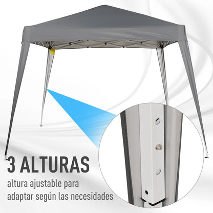 Opvouwbare Partytent 2,4x2,4 m – Waterdicht Pop-up Tuinpaviljoen – Staal & Oxford Doek – UV-bestendig - Grijs - QUORE