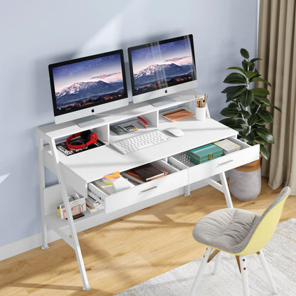 Bureau – Werktafel – Computerbureau – Schrijftafel – Compact Ontwerp – Metalen Frame – Ergonomische Monitorverhoger