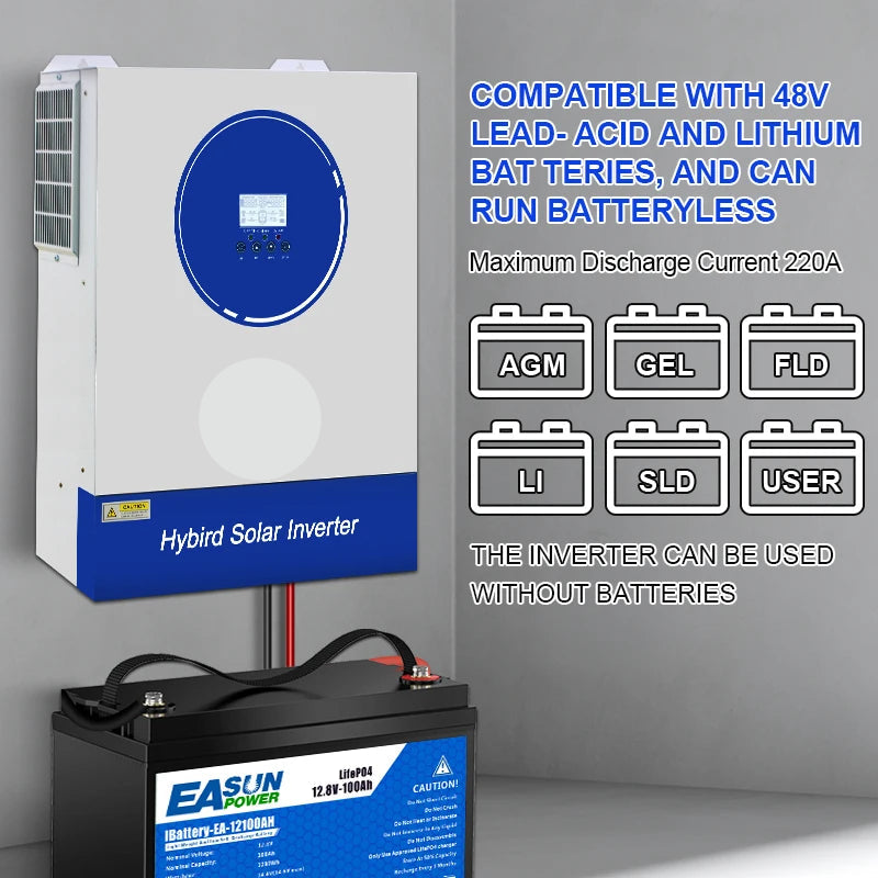 Zonne-omvormer – Hybride Inverter – Solar Omvormer – Off-Grid Omvormer – MPPT Laadregelaar – 6,2 kW Vermogen – Wifi Connectiviteit – Parallel Schakelbaar 1-12 Units