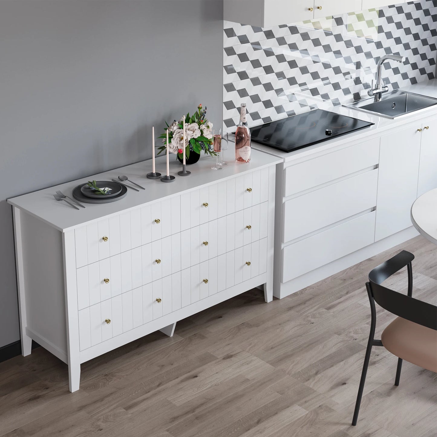 Getone Chest of Drawers Bedroom, Tall Chest of Drawers with 6 Drawers, Bedroom Furniture Dresser Storage Cupboard Cabinet  Bedroom Dresser, for Dining Room Living Room Hallway 133x45x79.5 cm Wooden