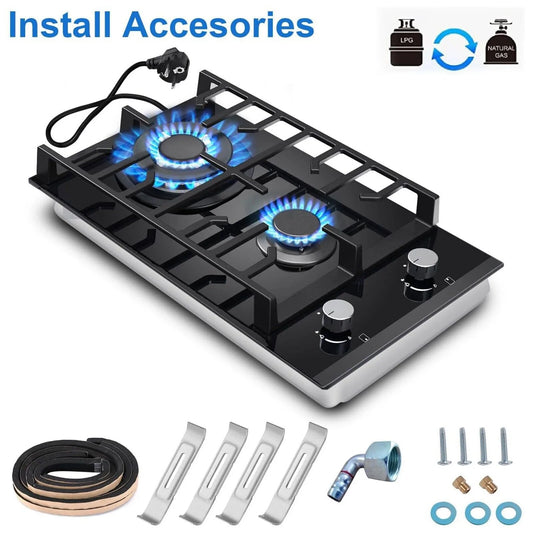 TopStrong 2 Burner Ceramic Glass Built-in Stove Natural Gas Propane Gas hob EUGCT-B02 - QUORE