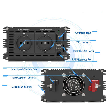 Omvormer – Spanning Omzetter – Stroomvoorziening – Inverter – Noodstroom – 1500W – 12V - Pure Sinusgolf
